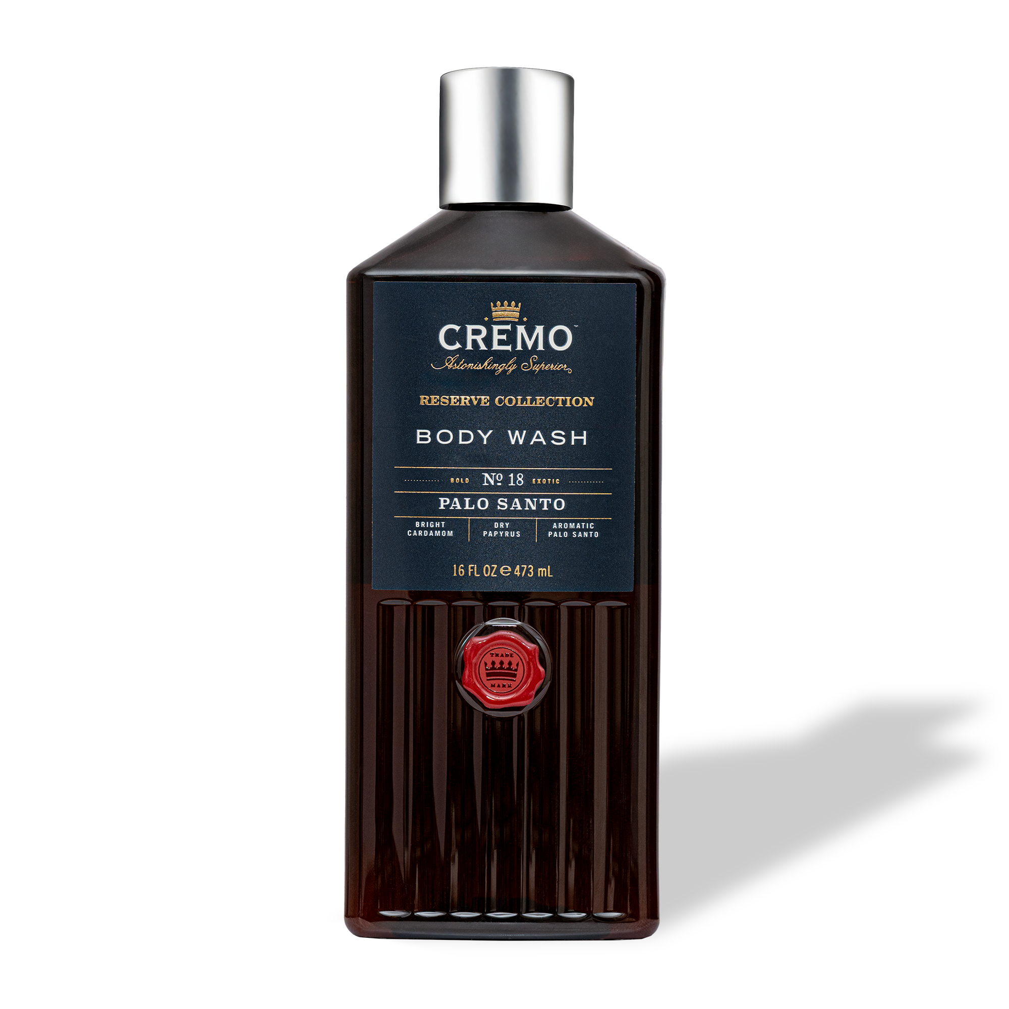 Front view of Cremo Palo Santo Reserve Collection Body Wash, 473 mL bottle.