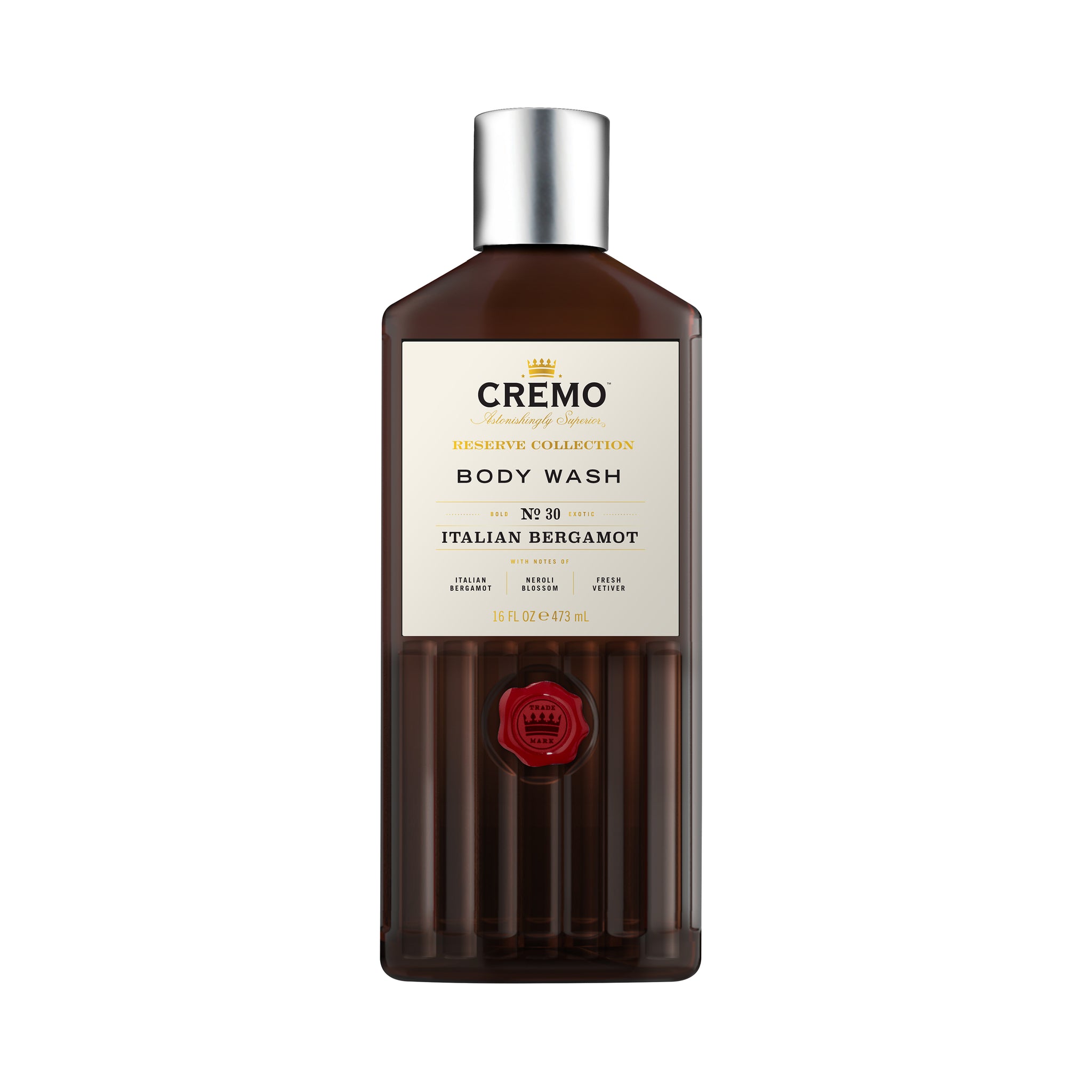 Front view of Cremo Italian Bergamot Body Wash, 473 mL bottle.