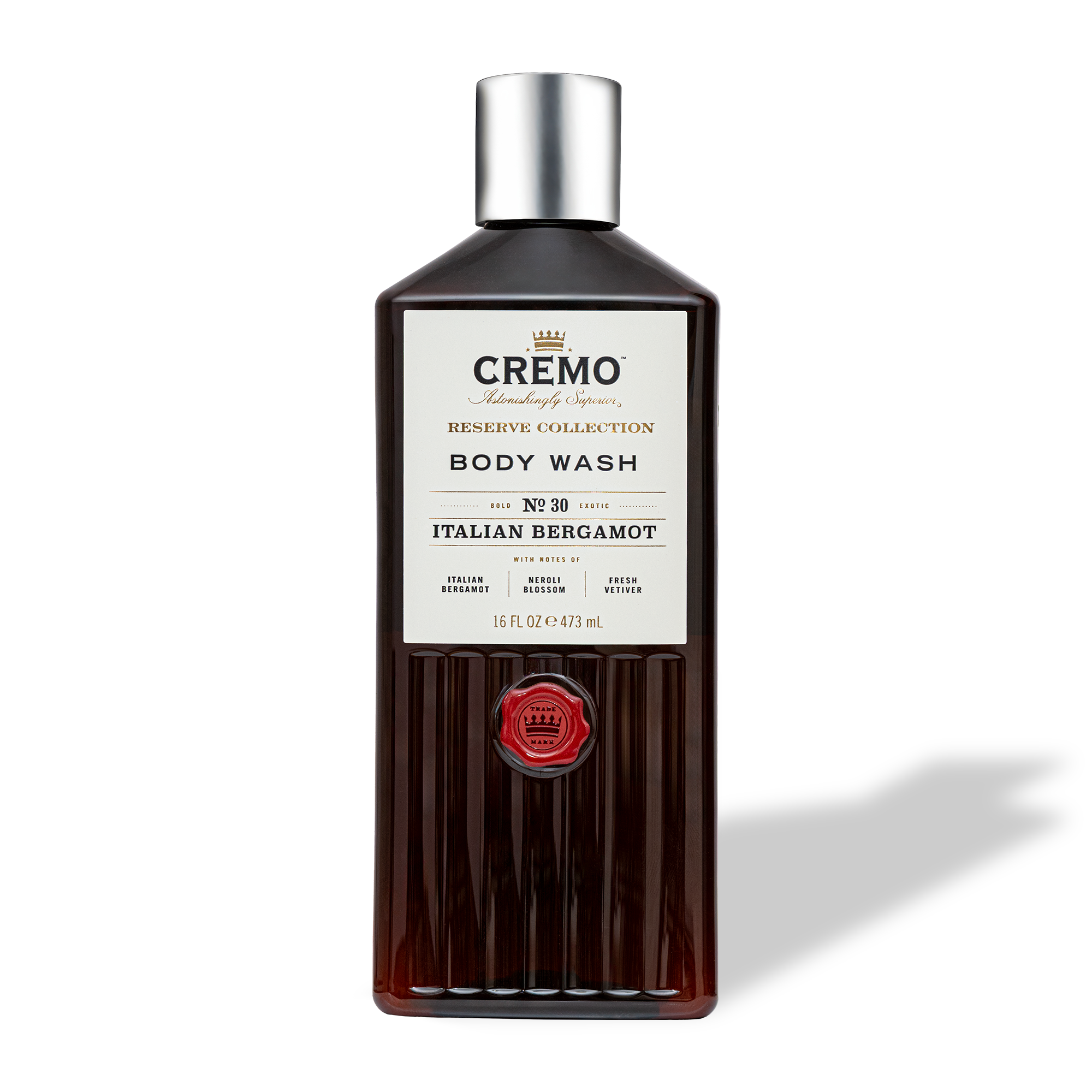 Front view of Cremo Italian Bergamot Body Wash, 473 mL bottle.